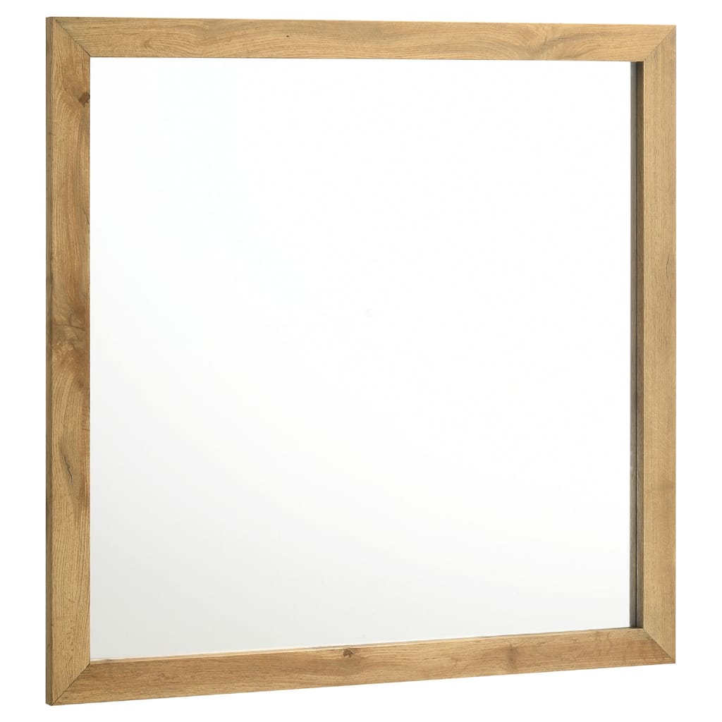 Wemy Rectangular Dresser Mirror, Flat Glass Design, Natural Pine Wood - Natural Brown Pine