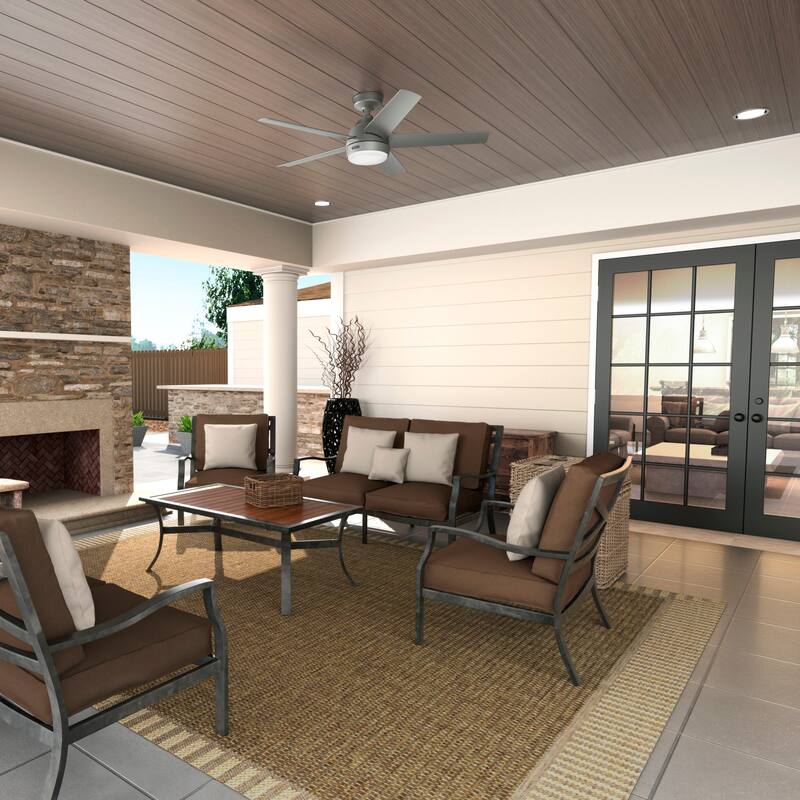 Hunter 52" Skyflow Outdoor Ceiling Fan w/ LED Light Kit, Wall Control - Coastal Modern Contemporary - WeatherMax - WET-RATED!