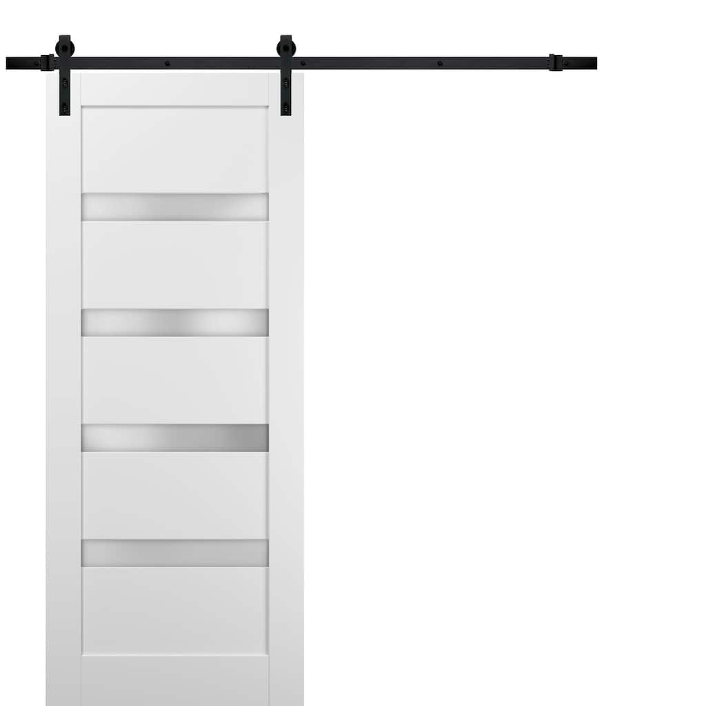 Sliding Barn Door Hardware / Quadro 4113 White Silk Frosted Opaque Glass
