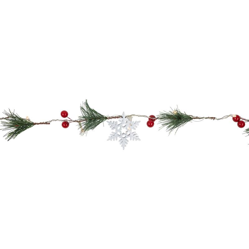 20ct LED Pine Berry Snowflake Garland Light Set 6ft Clear Wire