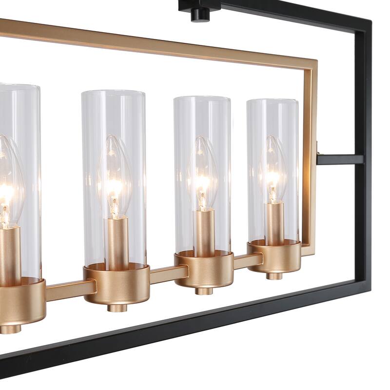Modern Glam 6-light Linear Kitchen Lights Black Gold Glass Candle Chandelier