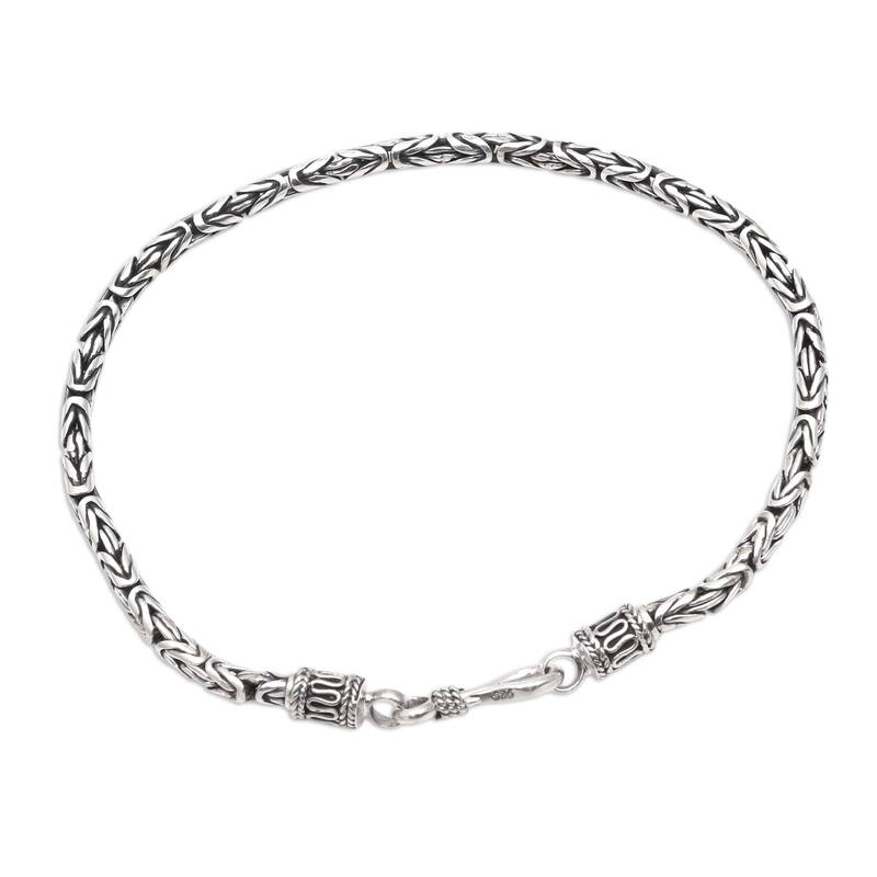 Handmade Borobudur Collection Buddhist Zen Inspired Naga Snake Mens or Womens Sterling Silver Chain Bracelet (Indondesia)