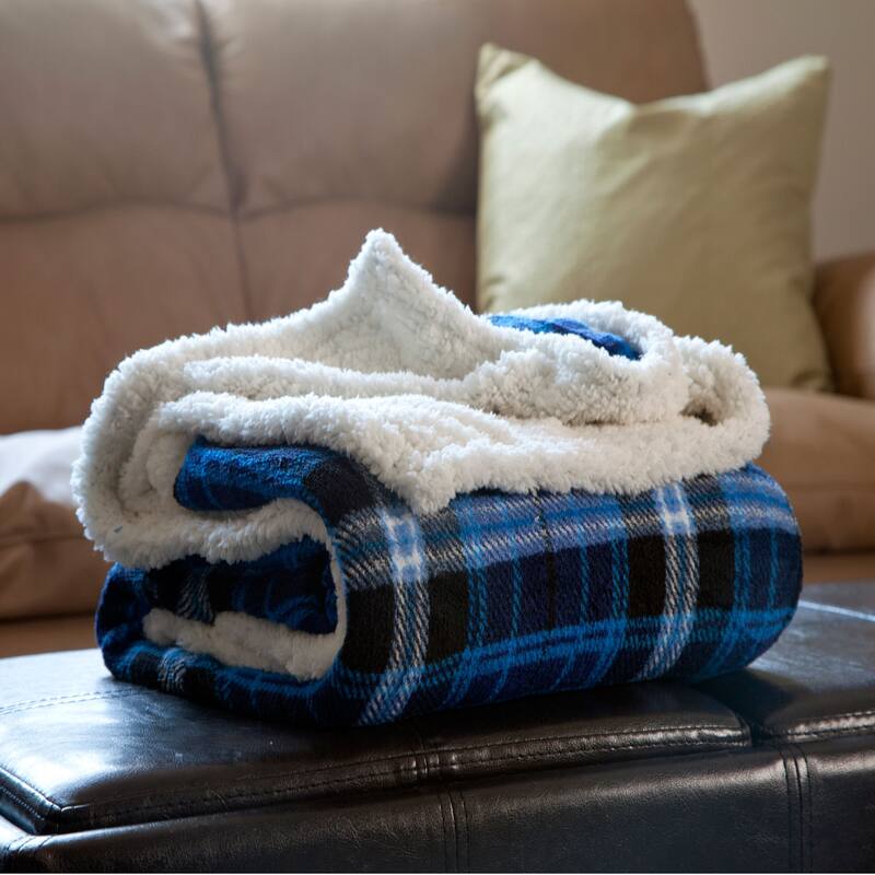 Reversible Fleece Blanket - 50-Inch x 60-Inch Machine-Washable Sherpa Throw by Windsor Home