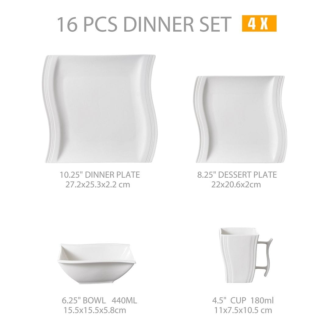 MALACASA Flora Wavy Modern Porcelain Dinnerware Set (Service for 6) - Bed  Bath & Beyond - 31648150