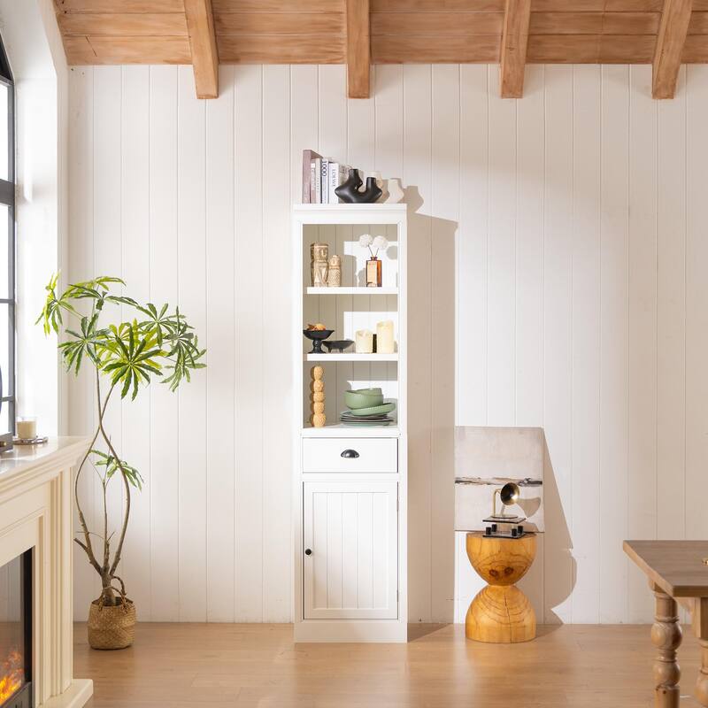 75'' Freestanding 5-Tier Display Book Shelf Farmhouse Bookcase with Storage & Cabinet, Modern Wooden Organizer Pantry