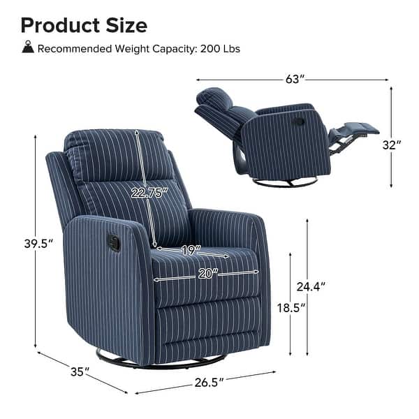 dimension image slide 4 of 5, Diana Modern Polyester 360-degree Swivel Rocker Recliner Set of 2 by HULALA HOME