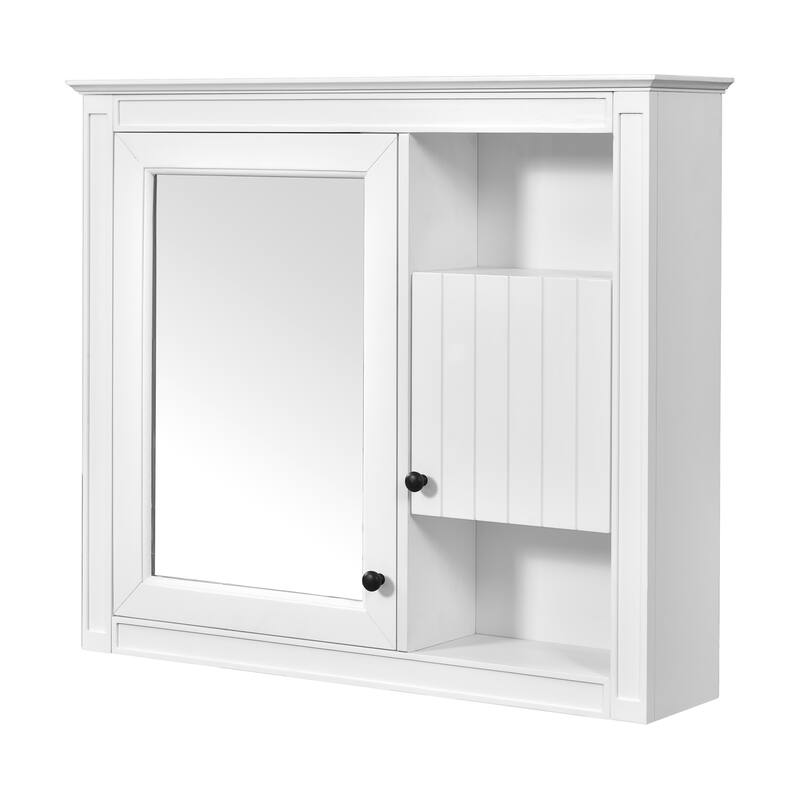 GDFStudio - Wellston Modern Wall-Mounted Bathroom Storage Cabinet with Mirror and Adjustable Shelves - 32"W