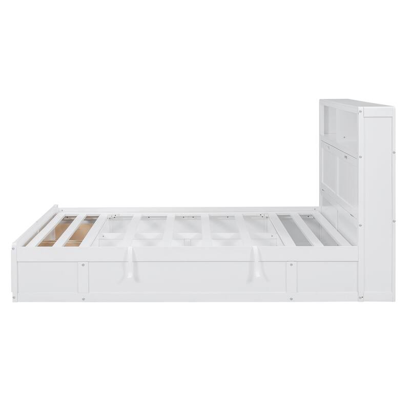 Wood Queen Size Hydraulic Platform Bed with LED and Charging Station