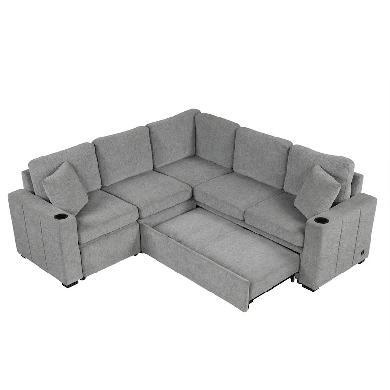 Roomfitters 84.7" Convertible Sectional Sofa Bed with Pull-Out, L-Shaped U-Shaped Configuration & Storage Ottoman
