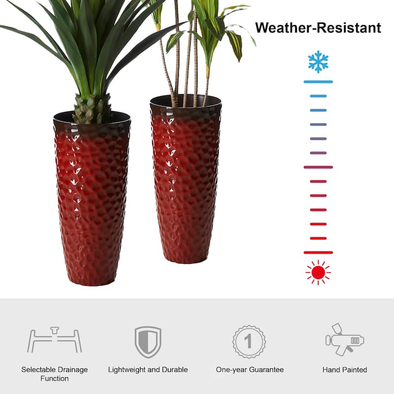 Glitzhome 31" H Oversized Tall Planter Honeycomb Textured Gradient Cobalt Blue Garden Plant Pots with Drainage Holes (Set of 2)