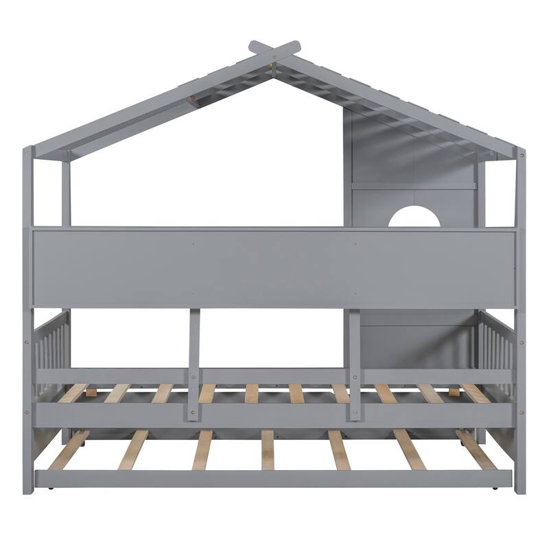 Wooden House Bed With Trundle and with Storage Shlef
