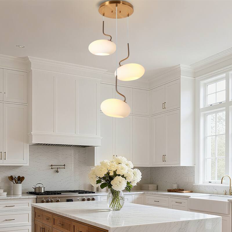 Modern 3-Light Cluster Chandelier Opal Glass Pendant Lights for Kitchen Island - Gold