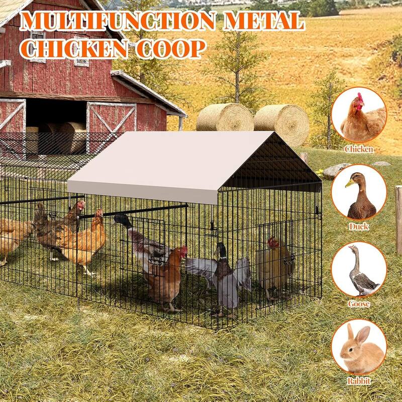 Metal Chicken Coop, Chicken Run for Yard with Cover for Outside Rabbit Duck Hen