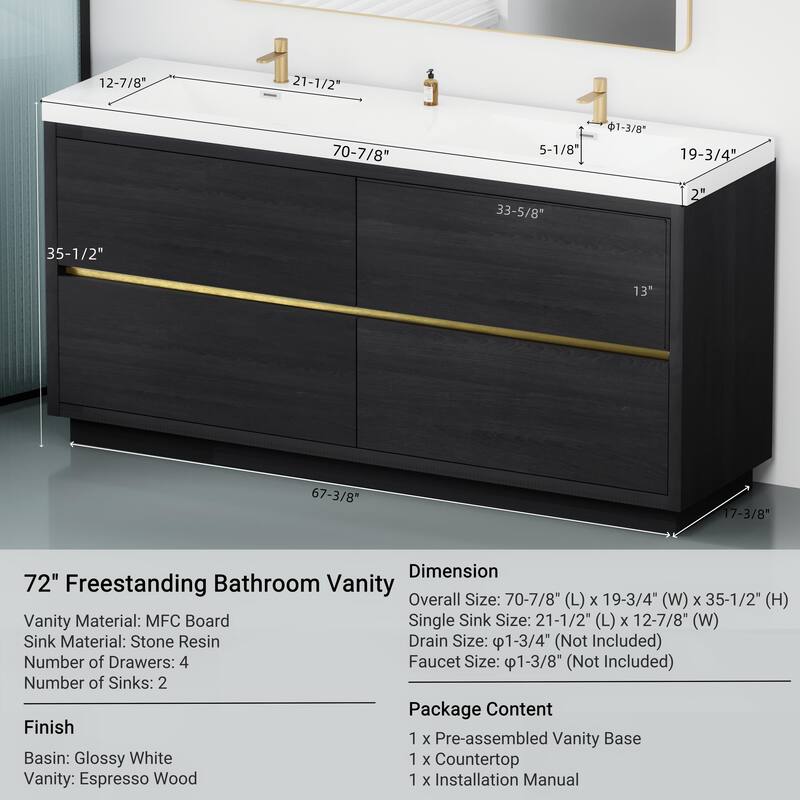 Freestanding Bathroom Vanity with White Stone Resin Top