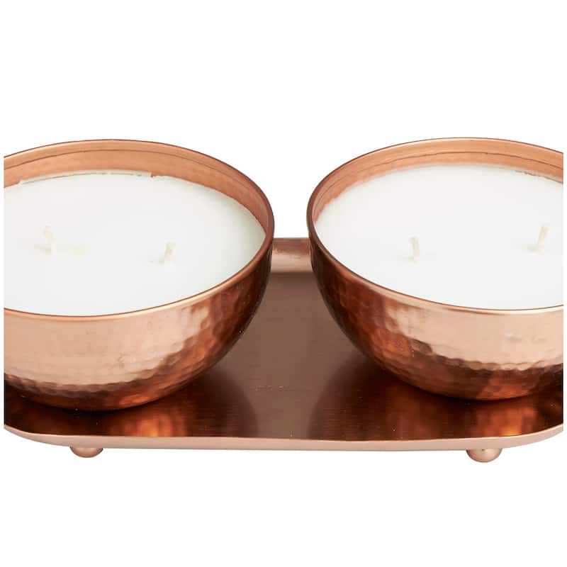 Gold or Copper or Silver Metal Scented Hammered 12 oz 2 Wick Candle with White Wax (Set of 2)