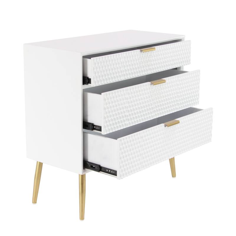 Wooden Geometric 3 Drawer Chest with Gold Legs - White - Roche River Decor