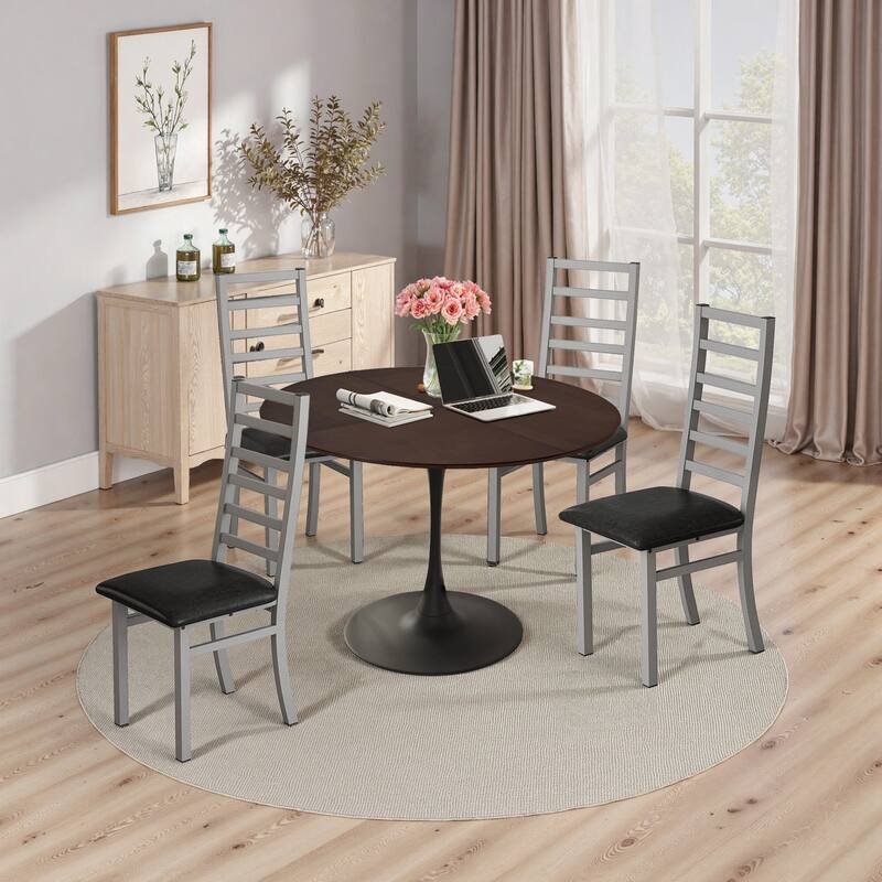 4 Piece Metal Kitchen Dining Chairs with Steel Legs, Cushions, Backrests, No Armrests for Dining Room Kitchen Living Room