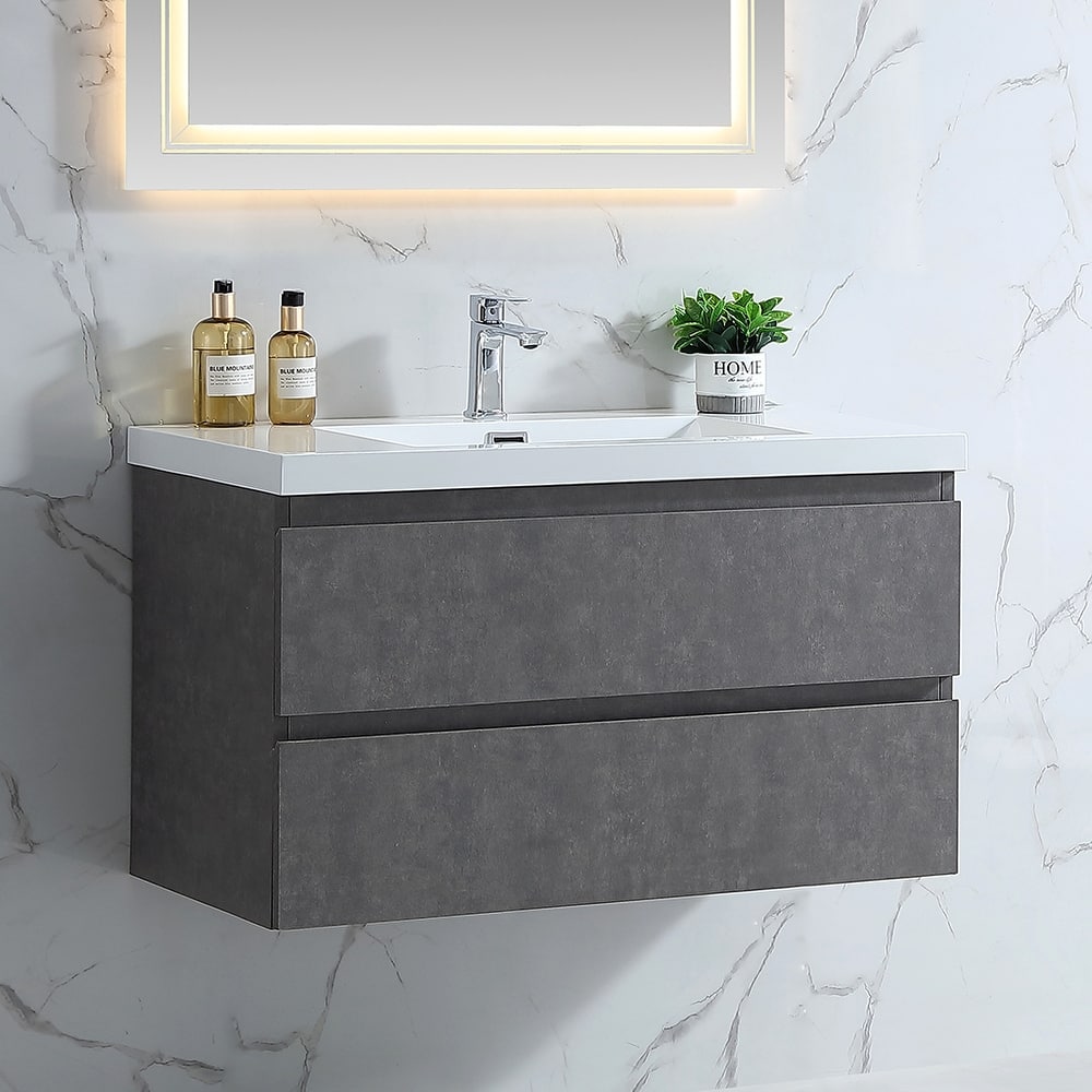 RupheonD 24" 30" 36" 48" Floating Bathroom Vanity in Cement Gray
