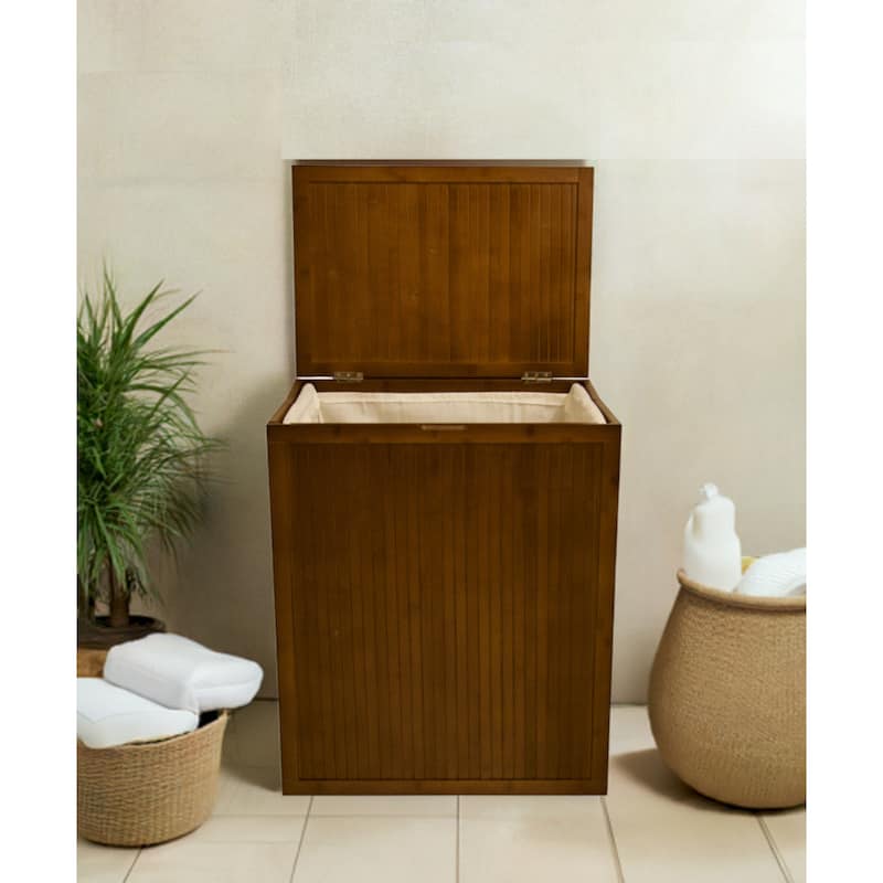 Solid Bamboo Folding Clothes Hamper w/ Removable Laundry Bag