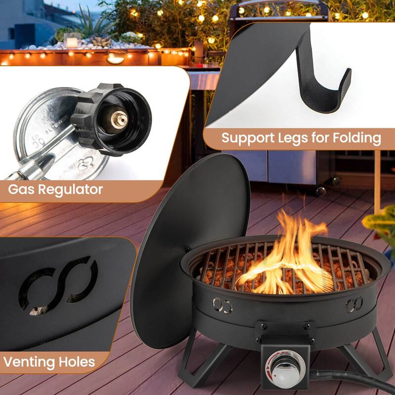 Costway 17" Portable Gas Fire Pit with Folding Legs & Removable Grill - See Details