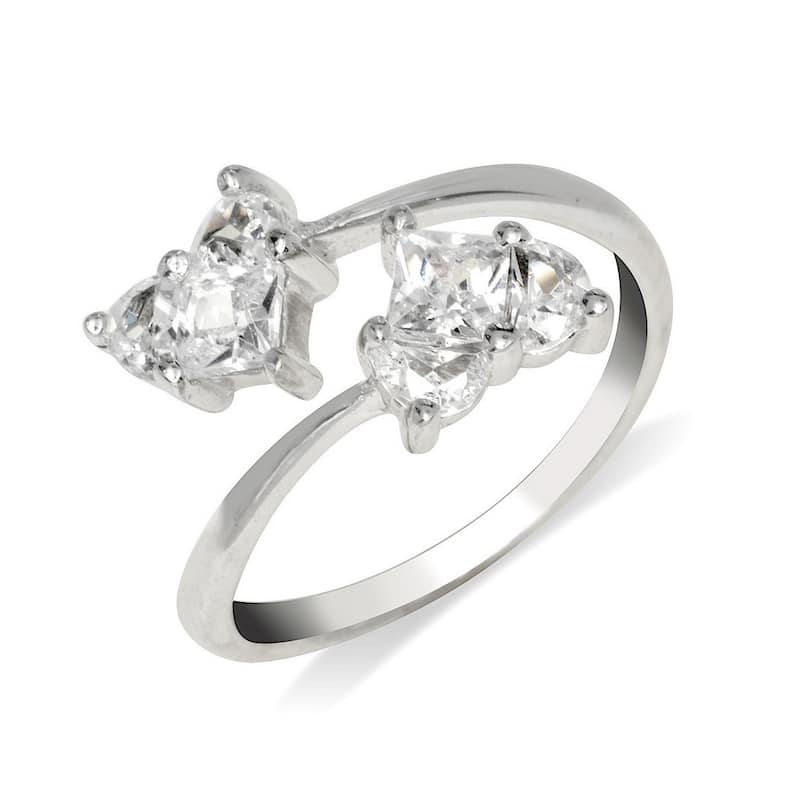 Curata Solid 925 Sterling Silver Elegant Adjustable Cubic Zirconia Invisible Heart Toe Ring (10mmx15mm)