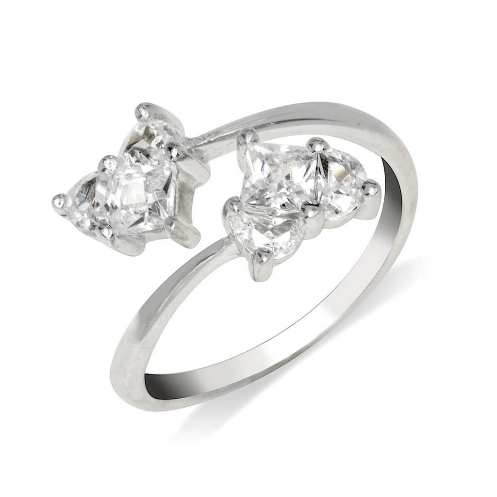 Curata Solid 925 Sterling Silver Elegant Adjustable Cubic Zirconia Invisible Heart Toe Ring (10mmx15mm)