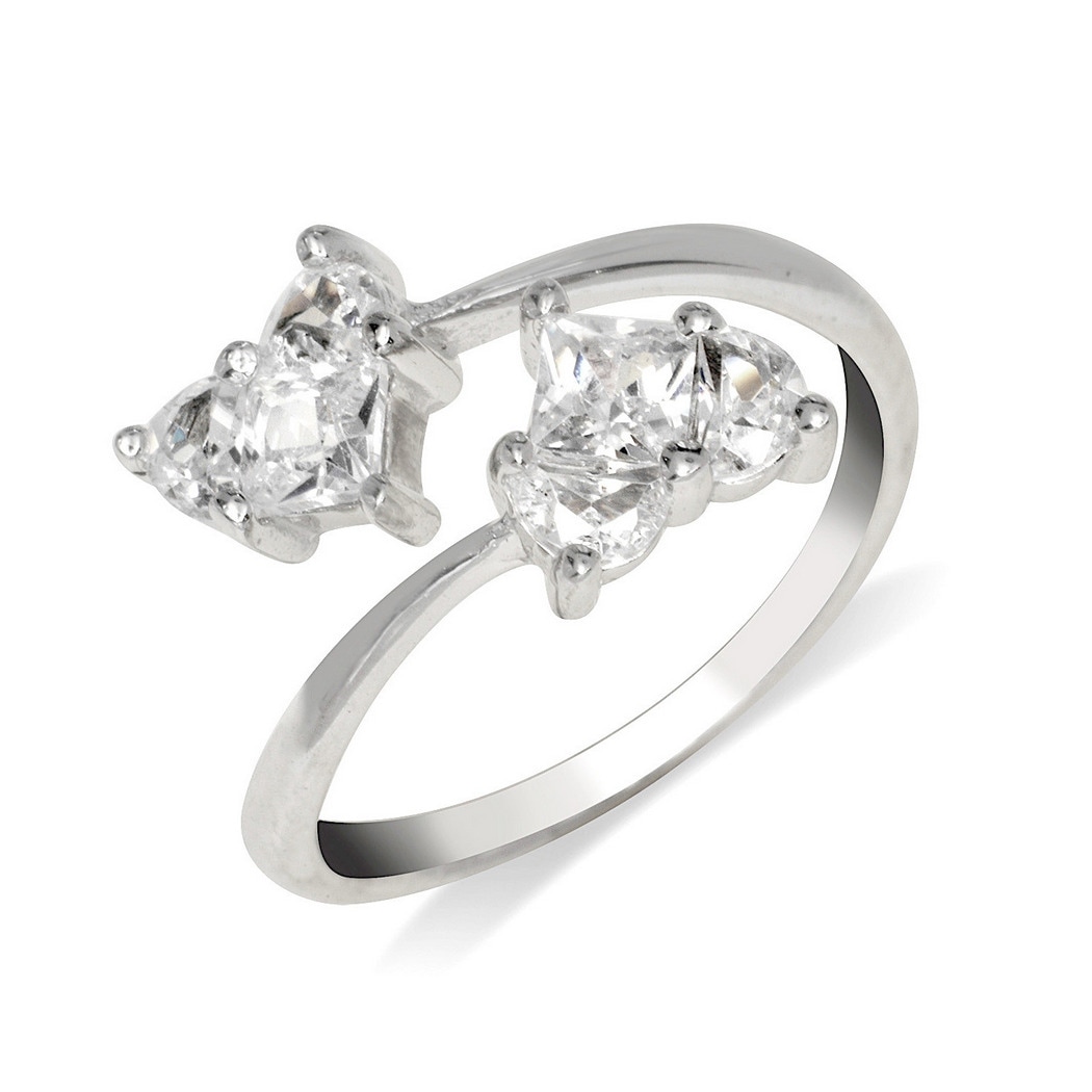 Curata Solid 925 Sterling Silver Adjustable Cubic Zirconia Invisible Heart Toe Ring