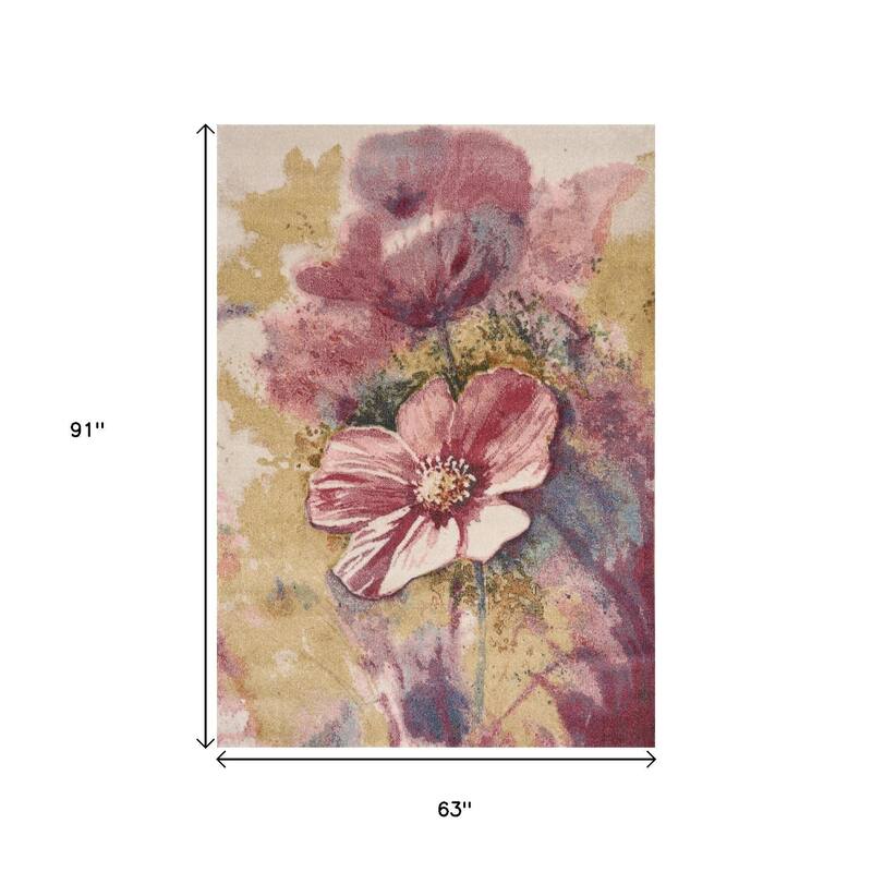 HomeRoots Floral Modern Rectangle Area Rug - 5' X 8'