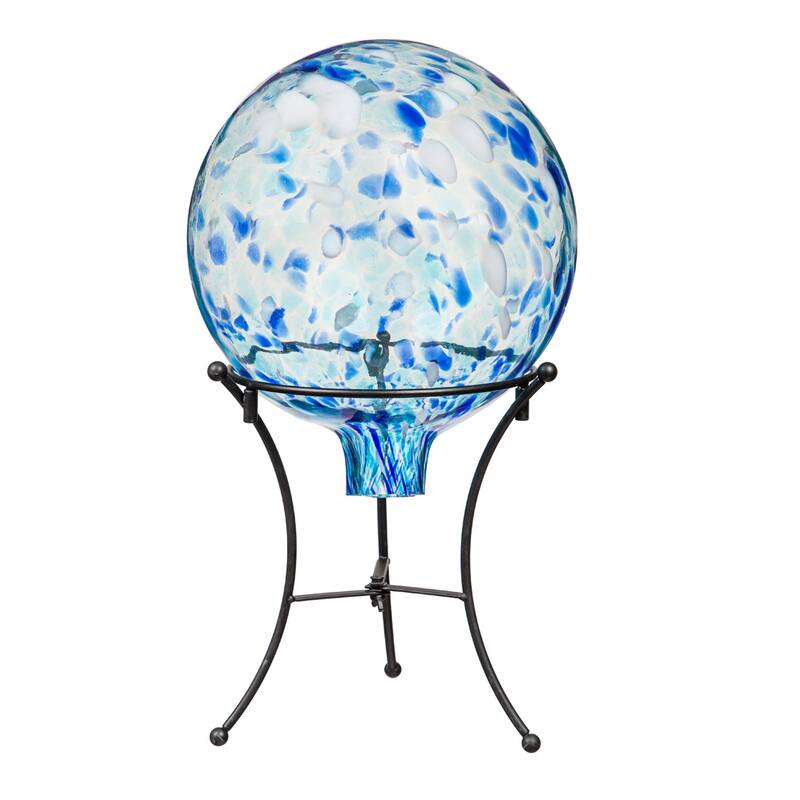10" Art Glass Aqua Confetti Gazing Ball with Stand
