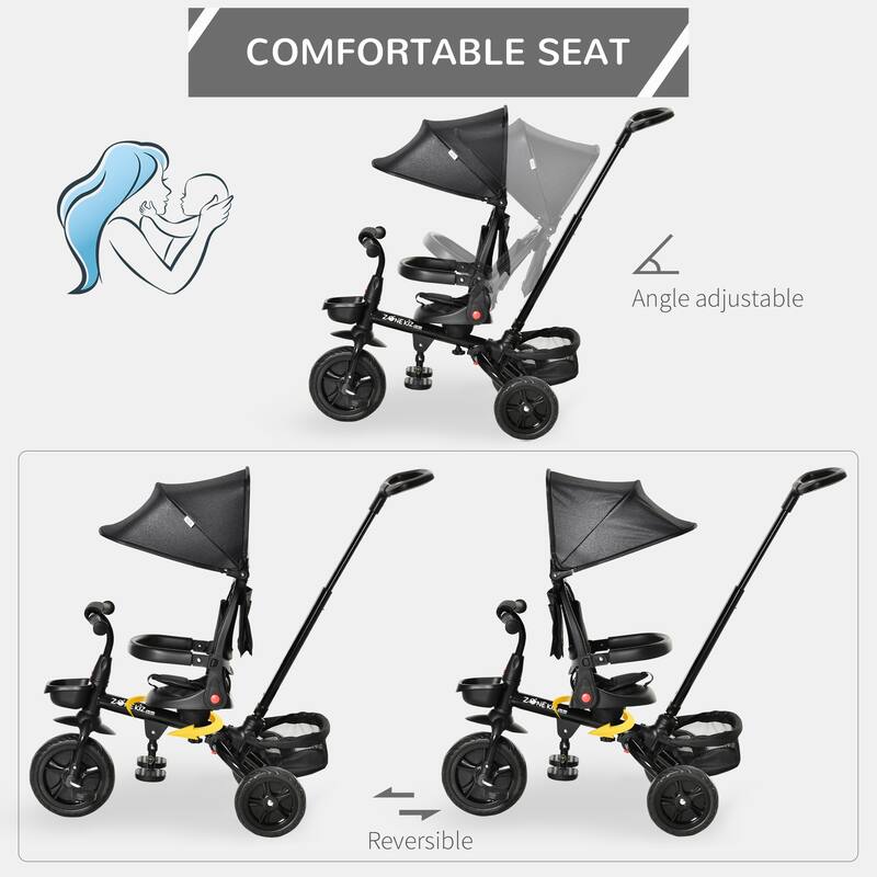 14-in-1 Kids Tricycle with Adjustable Parent Handle, Safety Bar, Storage Baskets, and Removable Canopy for Ages 1-5