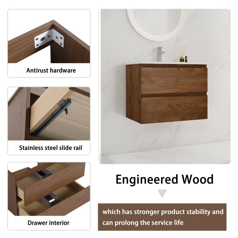BNK 24"/30"/36'' Single Sink Bathroom Vanity with Two Soft Close Drawers