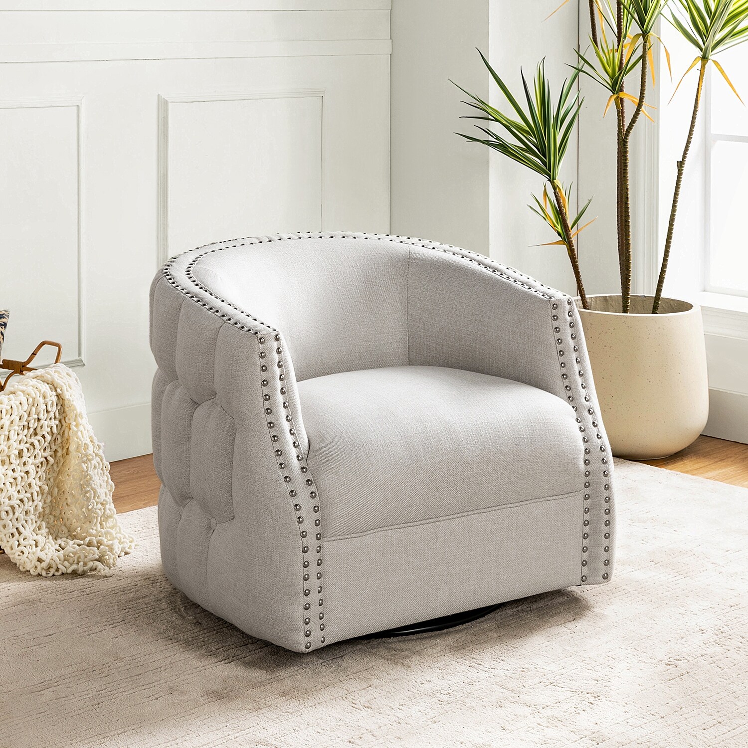 Gloria Modern Ergonomic Barrel Chair With Nailhead Trims By HULALA HOME