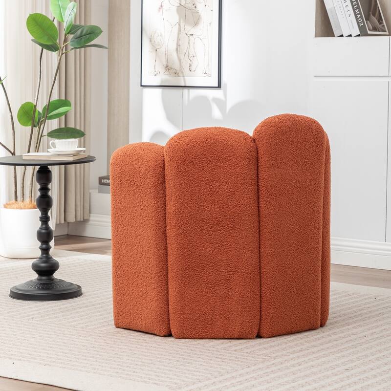 SEYNAR Modern Glam Teddy Fabric Upholstered Round Accent Chair with Flower Shaped Back Design
