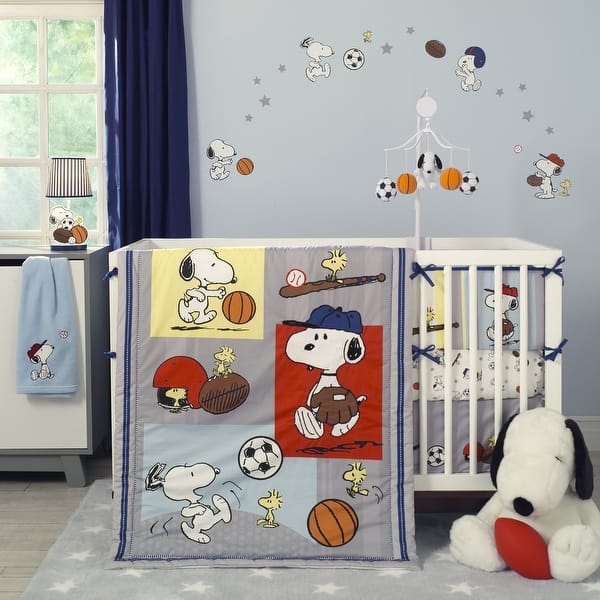 Shop Bedtime Originals Snoopy Sports Gray Blue Yellow Red 3 Piece