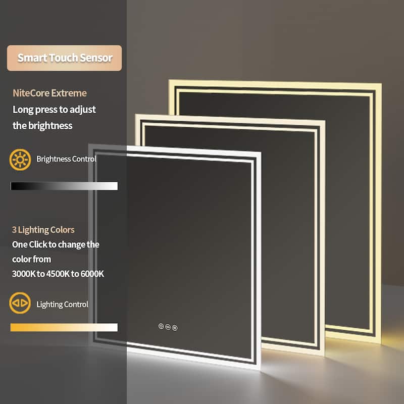 Bathroom Mirror Square Big LED Mirror Vanity Makeup Dimmable Anti-Fog - 32*32"