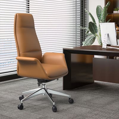 Summit High-Back Swivel Leather in Metal Frame Office Desk Chair with Adjustable Height, Synchro Tilt & Plush Cushion Comfort