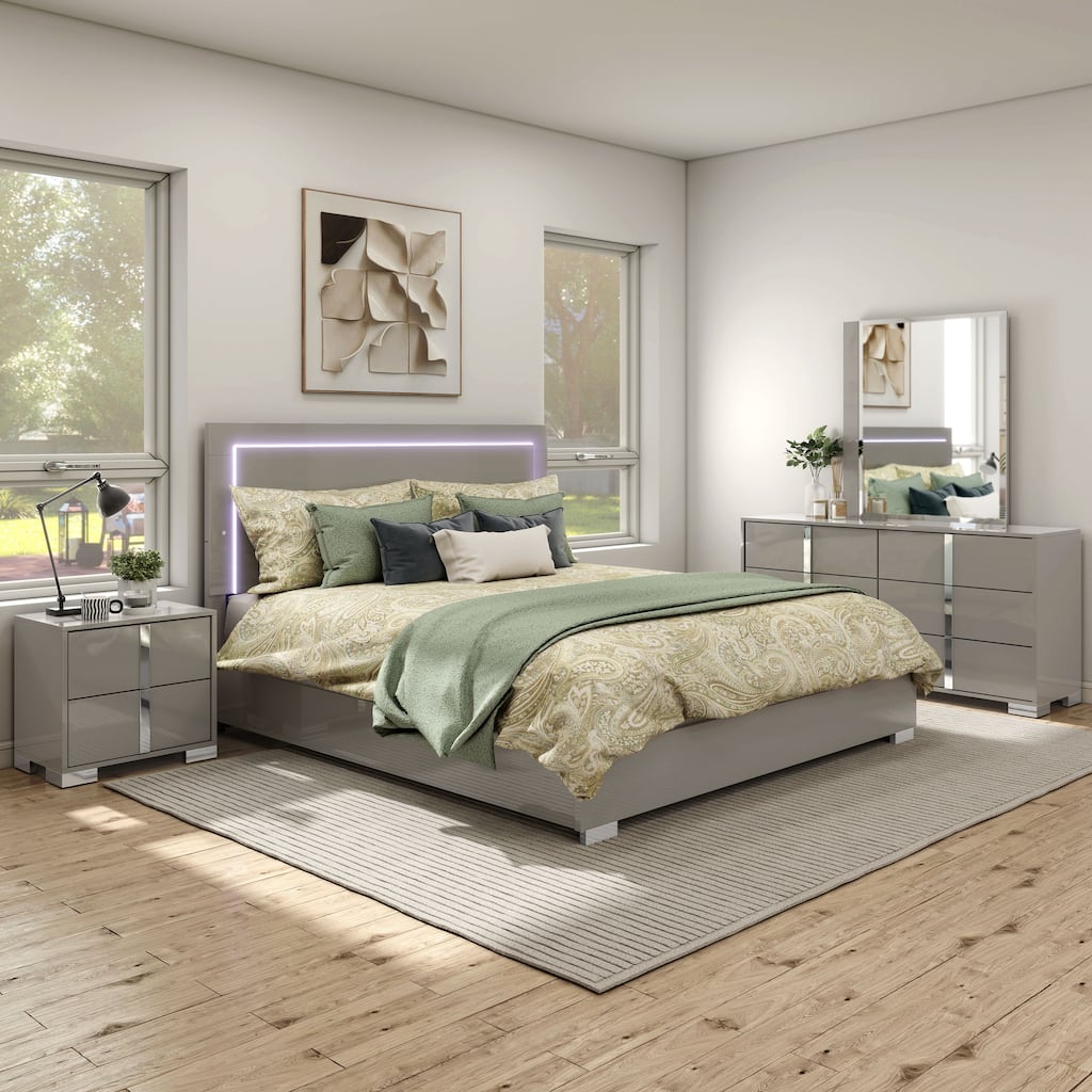 Furniture of America Erina Modern Glossy 4-Piece Panel Bedroom Set