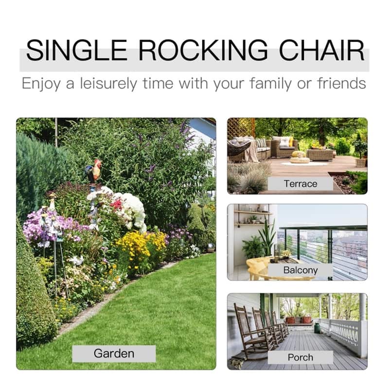 Brown Fir Wood Adirondack Rocking Chair with Wide Seat and Armrests - 45.75" W x 38.25" D x 36.25" H
