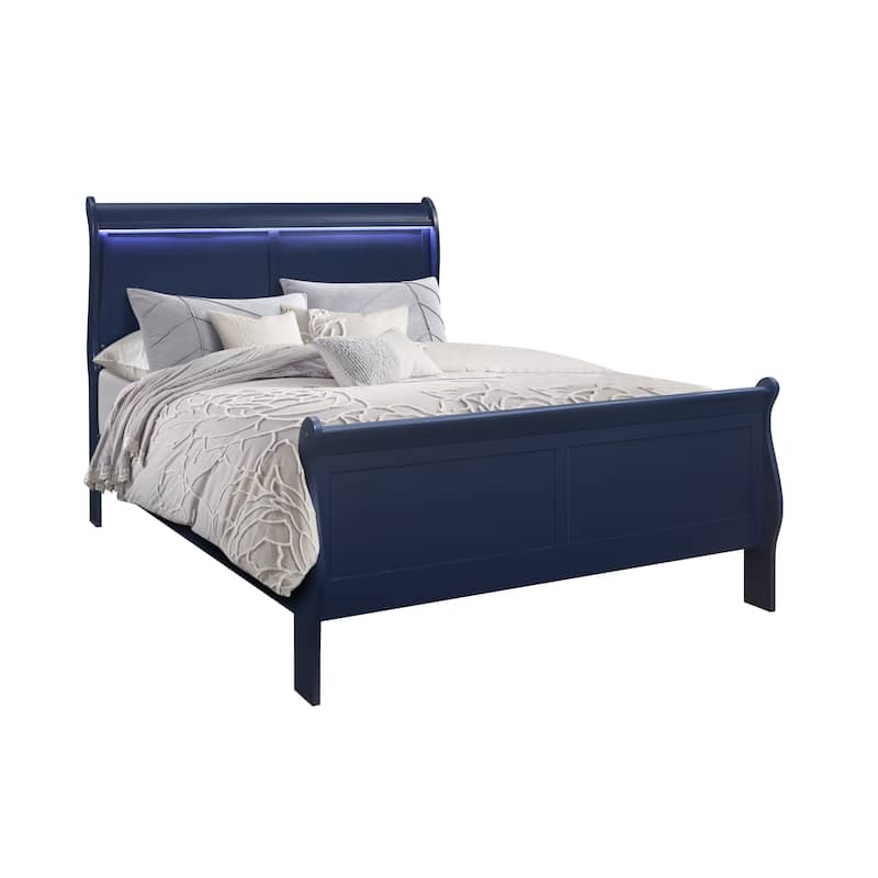 Full Size Solid Wood Sleigh Bed with LED Lighting and Modern Design聽