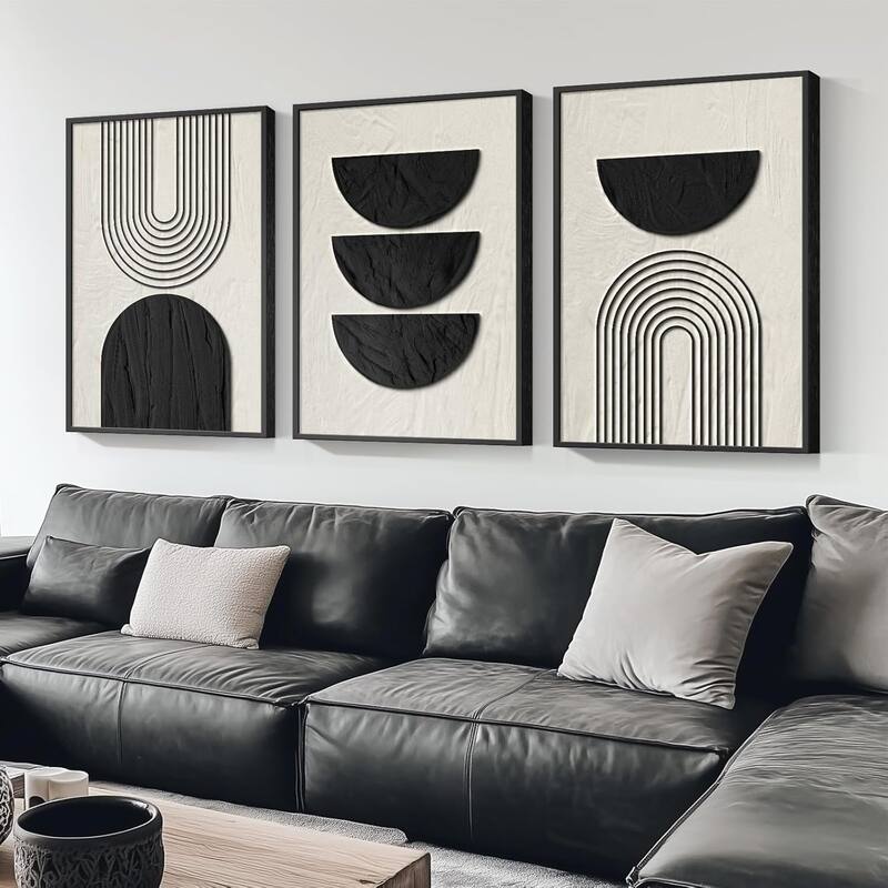 Framed Boho Black and White Abstract Wall Art