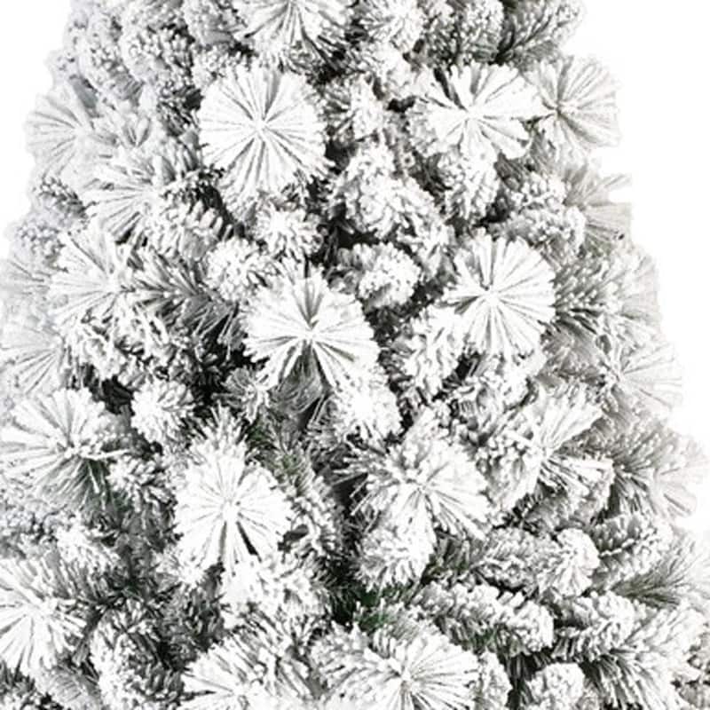 HomeRoots 9' Green And White Slender Flocked Pine Christmas Tree