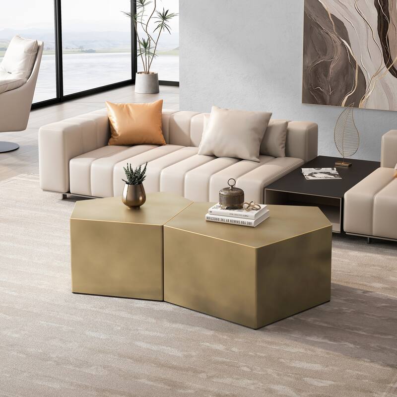 Set of 2 Side Table Nesting Table Gold End Table Center Table - Antique Gold