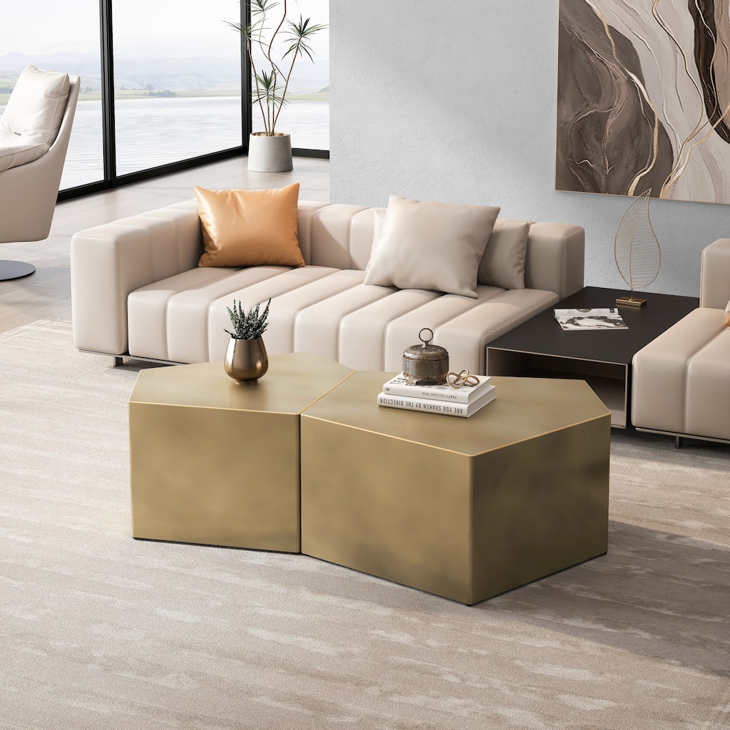 Set of 2 Side Table Nesting Table Gold End Table Center Table