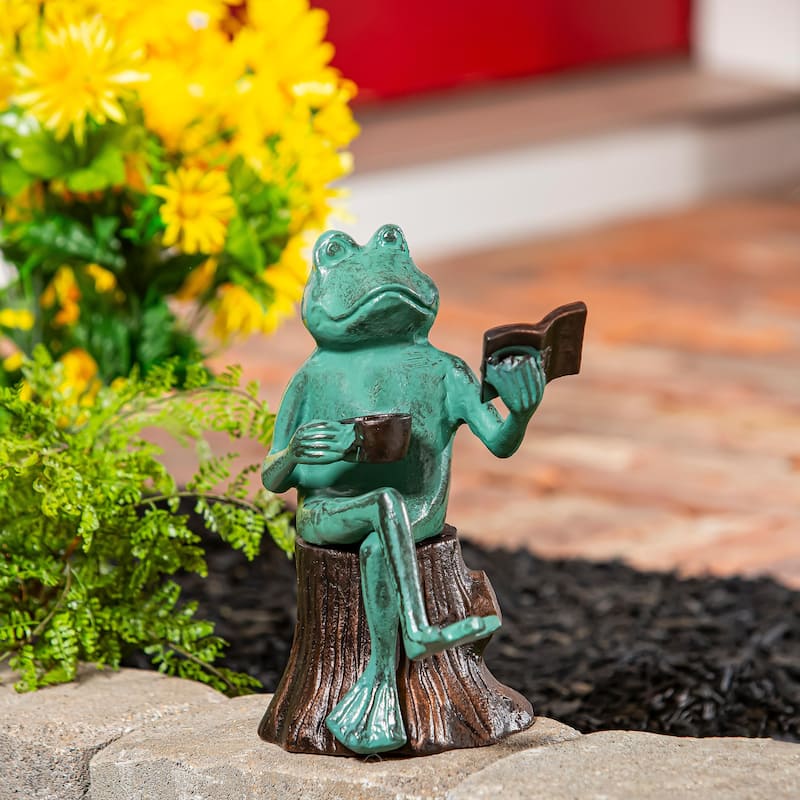 Reading Frog Statue, 10" H