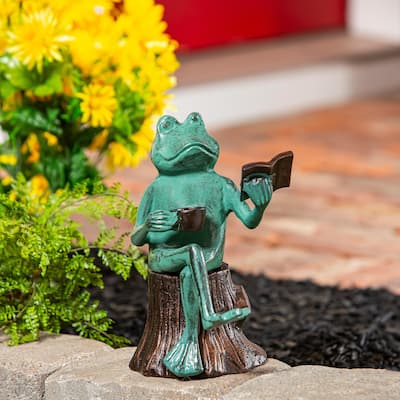 Reading Frog Statue, 10" H