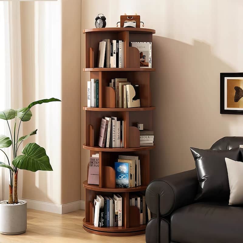 5 Tier Rotating Bookshelf, 360°Display Round Spinning Bookshelf, Space-Saving, Small Space Rotating Bookshelf Tower