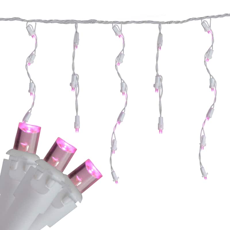 Set of 70 Pink LED Wide Angle Icicle Christmas Lights - 6ft White Wire - 6'