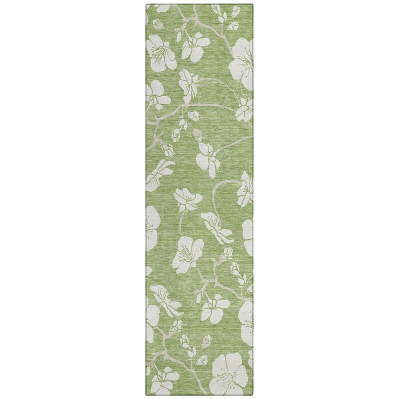 Machine Washable Indoor/ Outdoor Calm Floral Chantille Rug