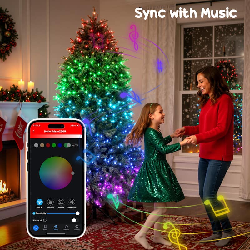 HOMCOM 7.5ft Smart Prelit Xmas Tree: Full-Spectrum RGB, App/Remote, Hinged, Easy Assembly, Green