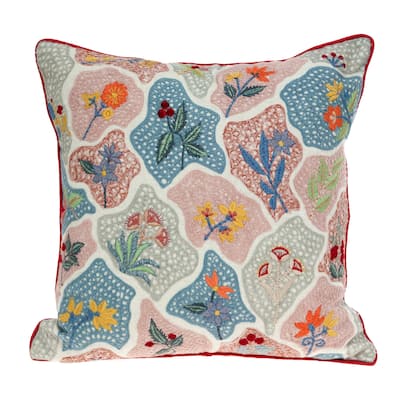 Hand Embroidered Floral Square Throw Pillow - 18" - Multicolor